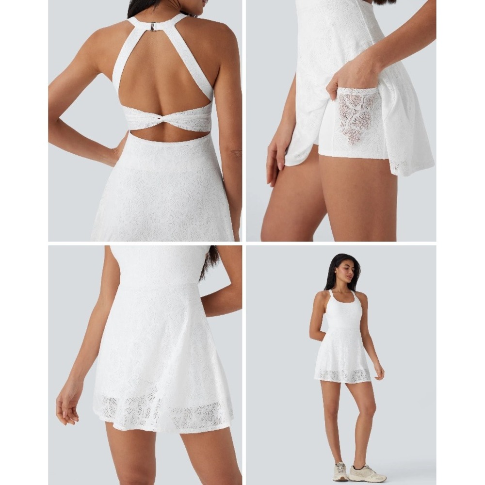 Halara Dress XS White Floral Lace Easy Peezy Mini Dance Active Tennis Preppy